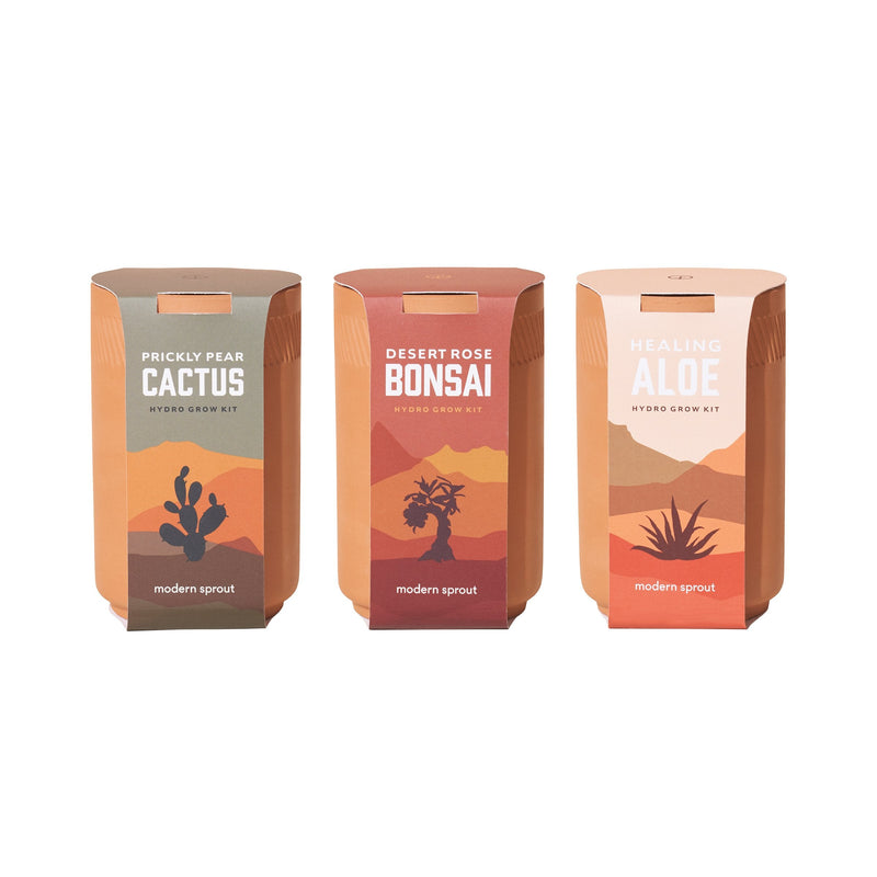 Modern Sprout Terracotta Grow Kit - Healing Aloe, Desert Rose Bonsai, and Prickly Pear Cactus