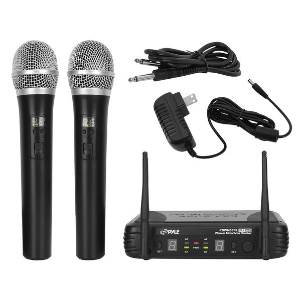 Pyle PDWM3375 Premier Series Professional 2-Channel UHF Wireless Handheld Microphone System with Selectable Frequency