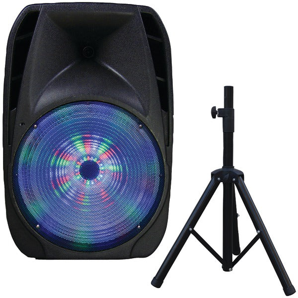 IQ Sound IQ-4415DJBT 15-Inch Professional Portable Bluetooth DJ Speaker with FM Radio, Stand, and Microphone
