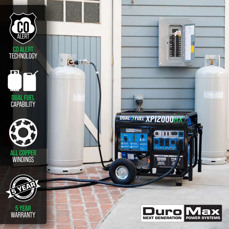 DuroMax XP12000HX 12,000 Watt 18 HP Dual Fuel Gas Propane Portable Generator (Grade A Refurbished)