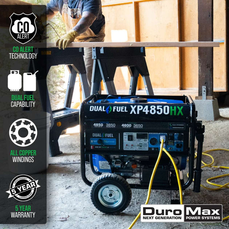 DuroMax XP4850HX 4,850 Watt 7HP Dual Fuel Portable Generator W/ CO Alert 50- State (Grade A Refurbished)