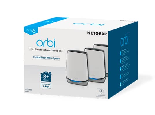 Sistema WiFi 6 en malla tribanda Orbi, 6 Gbps, enrutador + 2 satélites (AX6000) 