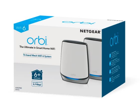 Orbi Tri-Band WiFi 6 Mesh System, 6Gbps, Router + 1 Satellite (AX6000)